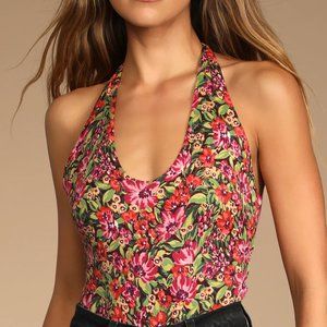 LuLu's Floral Print Halter Bodysuit: Size Small NWT